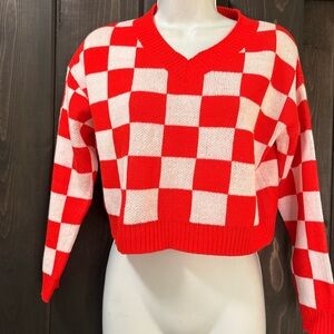 Treasure & Bond Red and White V-Neck Sweater medium cropped